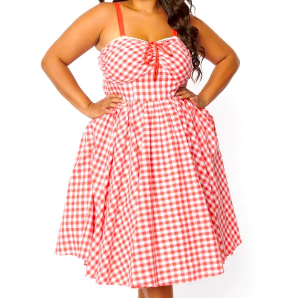 Unique Vintage Coral Gingham Dress 3X